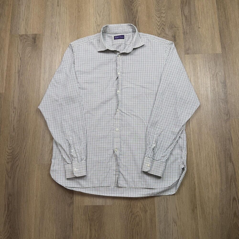 Ralph Lauren Shirt Mens 2XL White Purple Label Long Sleeve Button Up Dress